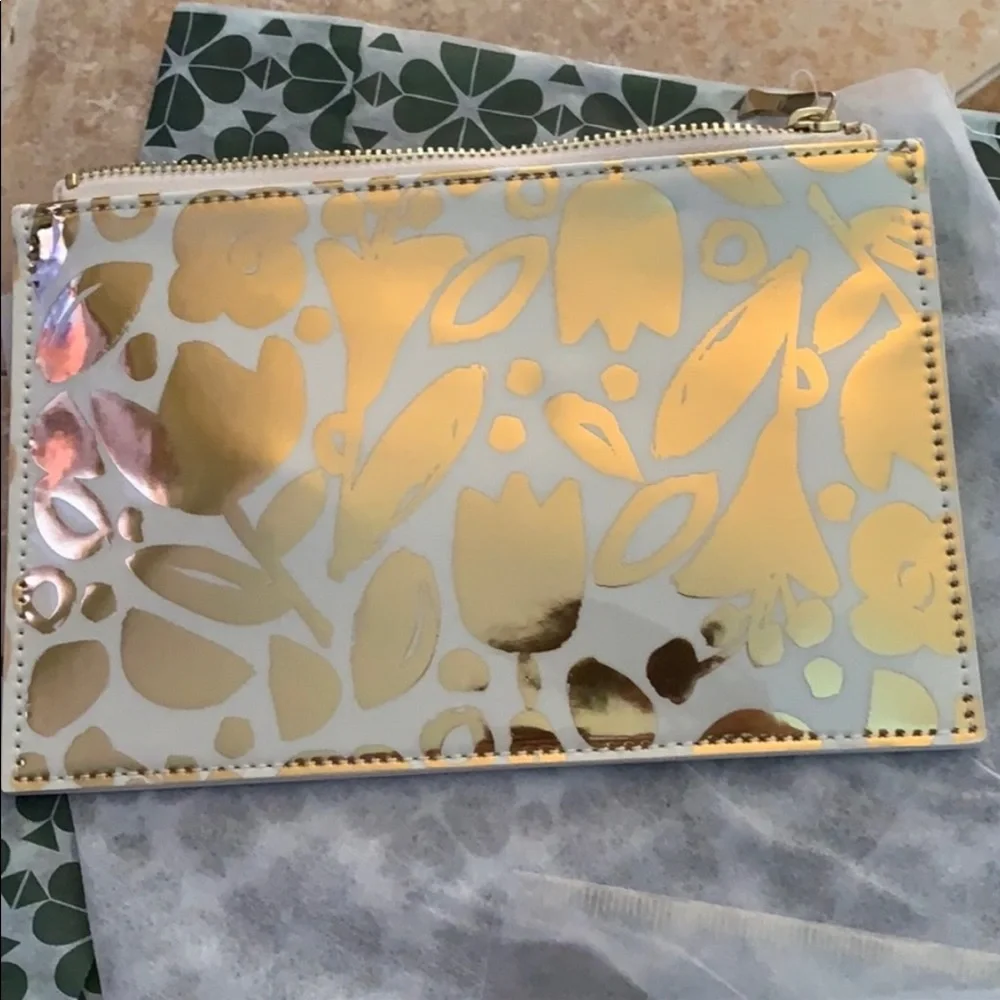 Kate Spade Graphic Golden Floral 7 Piece Pencil Pouch / Case Set.